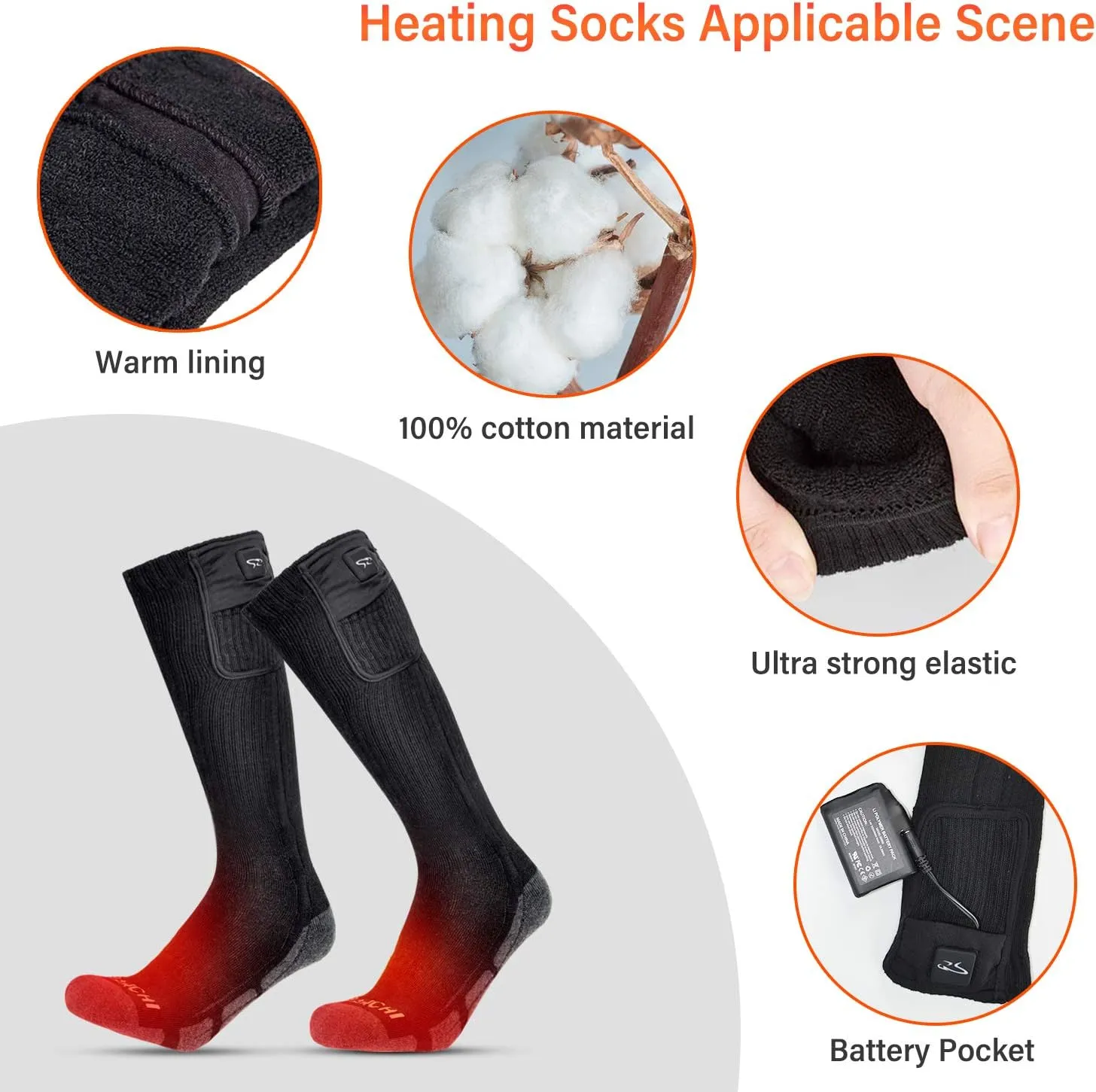 SNOW DEER Heated Socks,Upgraded 7.4V Rechargeable Battery Electric Socks for Men Women,Winter Cold Weather Warm Socks for Huting Fishing Camping Hiking Skiing Foot Warmer