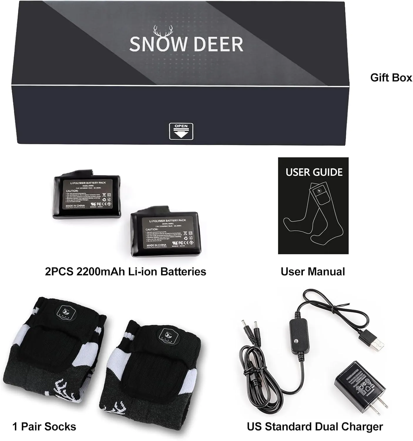 SNOW DEER Heated Socks,Upgraded 7.4V Rechargeable Battery Electric Socks for Men Women,Winter Cold Weather Warm Socks for Huting Fishing Camping Hiking Skiing Foot Warmer