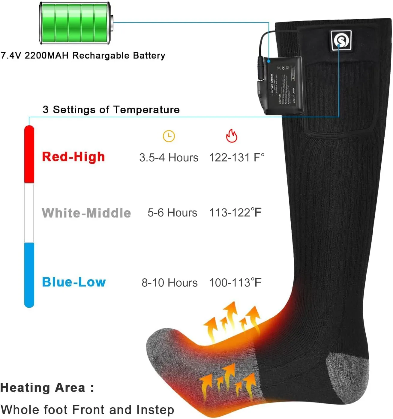 SNOW DEER Heated Socks,Upgraded 7.4V Rechargeable Battery Electric Socks for Men Women,Winter Cold Weather Warm Socks for Huting Fishing Camping Hiking Skiing Foot Warmer