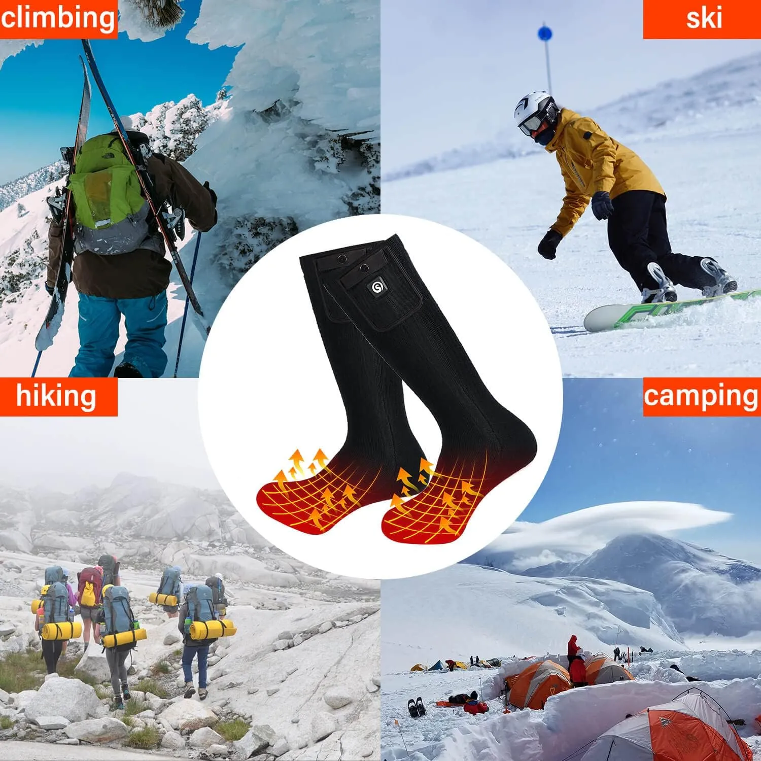 SNOW DEER Upgraded Rechargeable Electric Heated Socks,7.4V 2200mAh Battery Powered Cold Weather Heat Socks for Men Women,Outdoor Riding Camping Hiking Motorcycle Skiing Warm Winter Socks