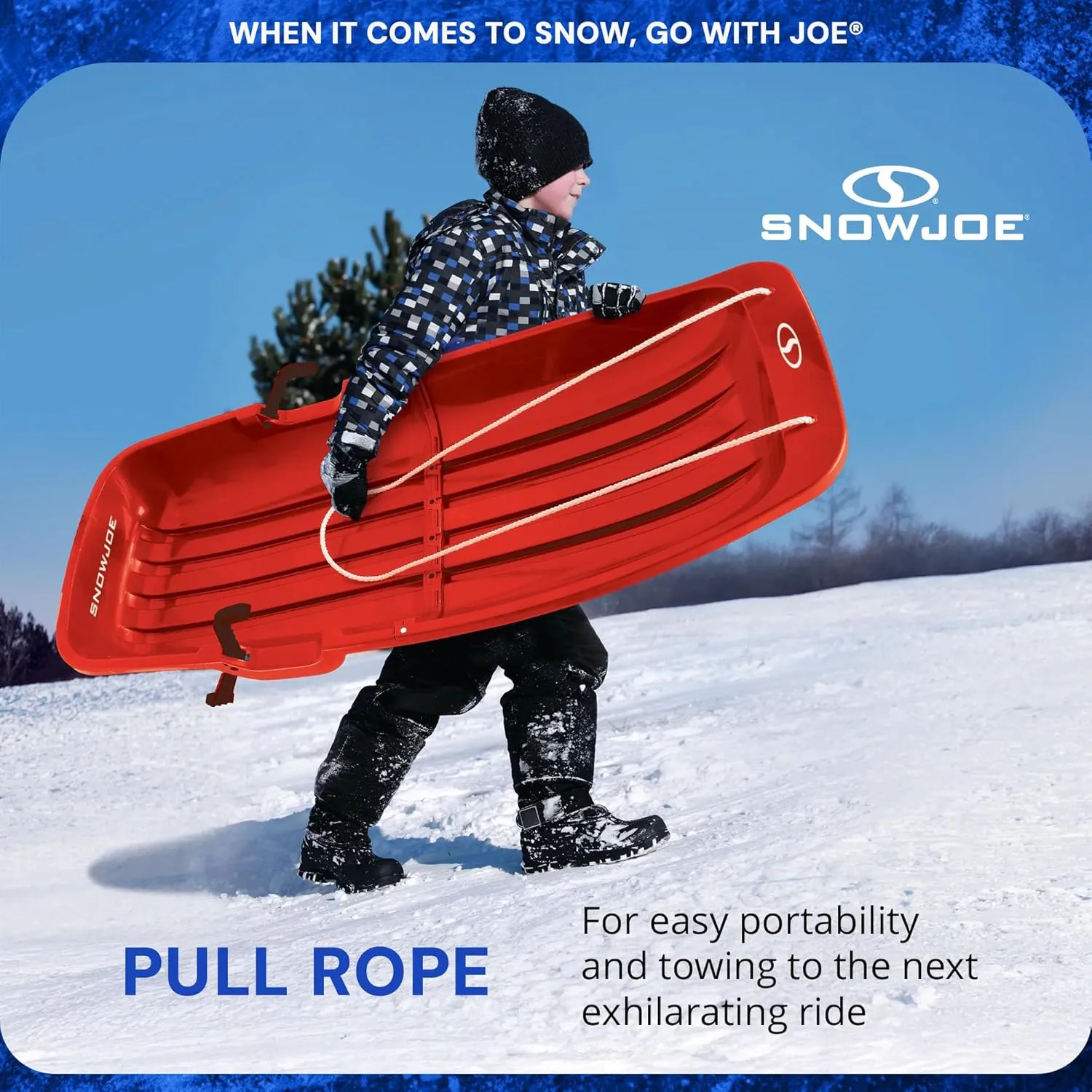 Snow Joe Snow Sled for Kids 4 & Up, Fits 2 Riders, 34-48-inch