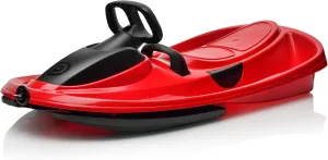 Snow Sled for Kids, Adults - Toboggan Sled, Easy Turning Steering Wheel, Anti-Slip Seat, Pull Up Brake, Durable Plastic Sled, Lightweight, Snow Sleds, Age 3  260 lbs