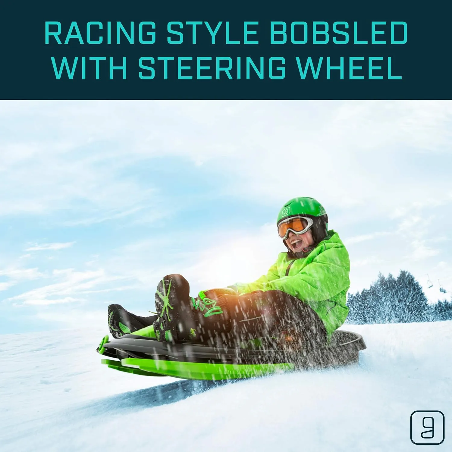 Snow Sled for Kids, Adults - Toboggan Sled, Easy Turning Steering Wheel, Anti-Slip Seat, Pull Up Brake, Durable Plastic Sled, Lightweight, Snow Sleds, Age 3  260 lbs