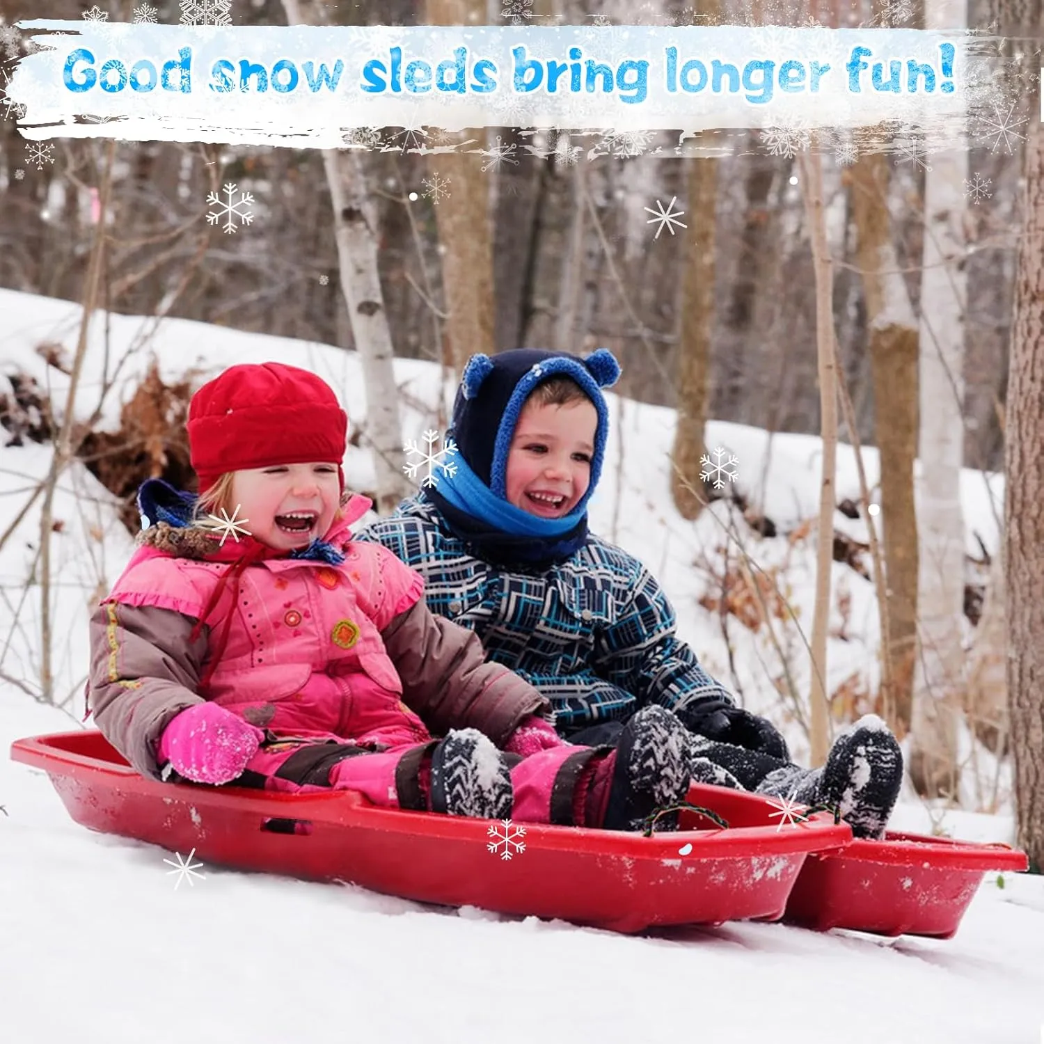 Snow Sled,Classical Plastics Snow Sled for Kid and Adult with Handles and Ropes 1-2 Rider for Winter Skiing Snowboard Outdoor Sledding Gift 35"