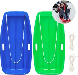 Snow Sled,Plastic Snow Sled for Kids and Adults,35" Classical Heavy Duty Toboggan Sled with Handles and Ropes for 1-2 Rider for Winter Skiing Snowboard Outdoor Sledding Gift