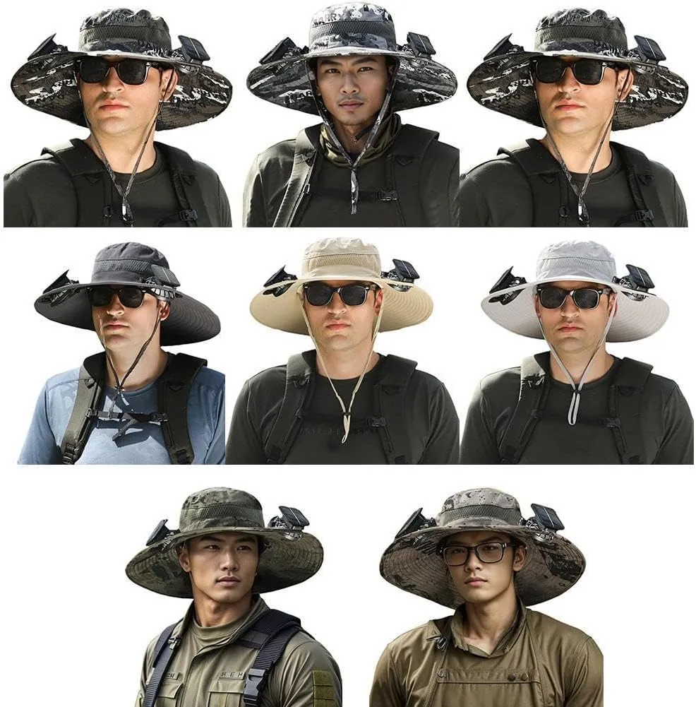 Solar Fan Hat Wide Brim with 2 Removable Solar Fan,Waterproof Solar Powered Fan Hat UPF 50 Bucket Fishing Hat