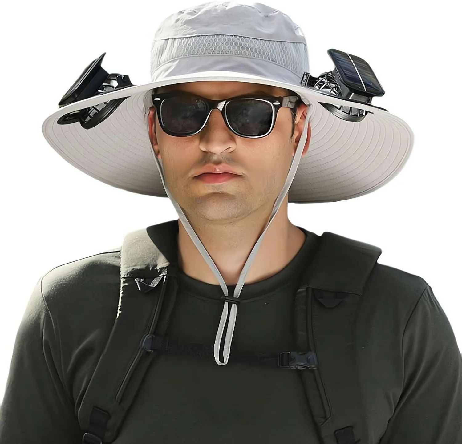 Solar Fan Hat Wide Brim with 2 Removable Solar Fan,Waterproof Solar Powered Fan Hat UPF 50 Bucket Fishing Hat