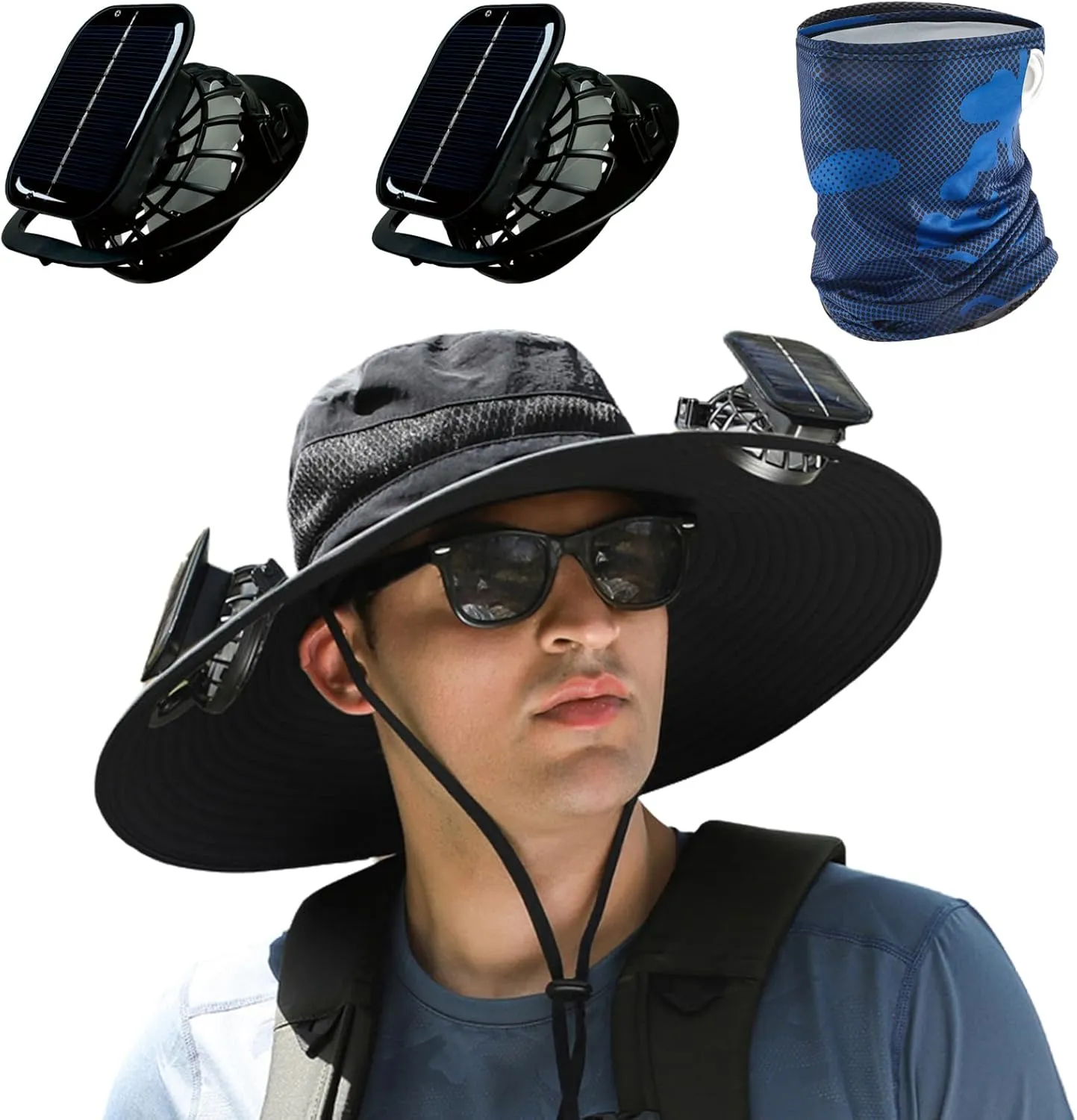Solar Powered Fan Hat for Men,Hat with Fans Solar Power Outdoor Fishing with 2 Solars Fans