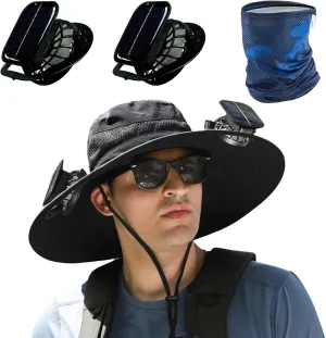 Solar Powered Fan Hat for Men,Hat with Fans Solar Power Outdoor Fishing with 2 Solars Fans