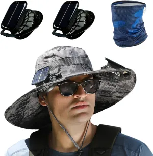 Solar Powered Fan Hat for Men,Hat with Fans Solar Power Outdoor Fishing with 2 Solars Fans