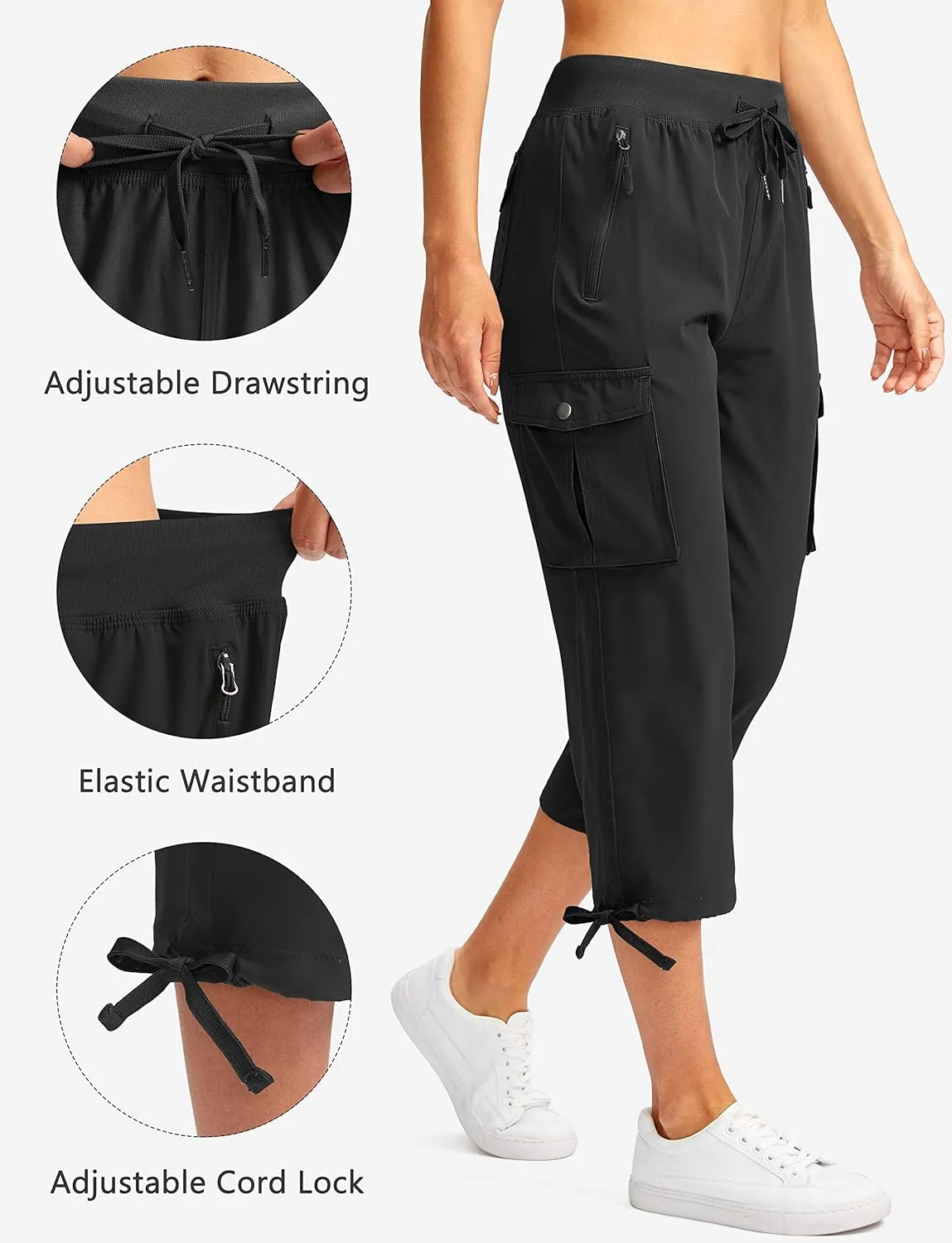 Soothfeel Women's Cargo Capris Pants with 6 Pockets Lightweight Quick Dry Travel Hiking Summer Pants for Women Casual