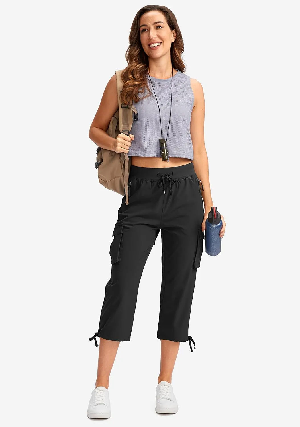 Soothfeel Women's Cargo Capris Pants with 6 Pockets Lightweight Quick Dry Travel Hiking Summer Pants for Women Casual