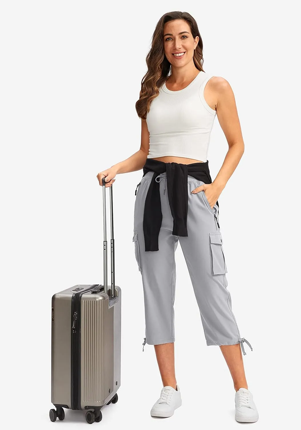 Soothfeel Women's Cargo Capris Pants with 6 Pockets Lightweight Quick Dry Travel Hiking Summer Pants for Women Casual