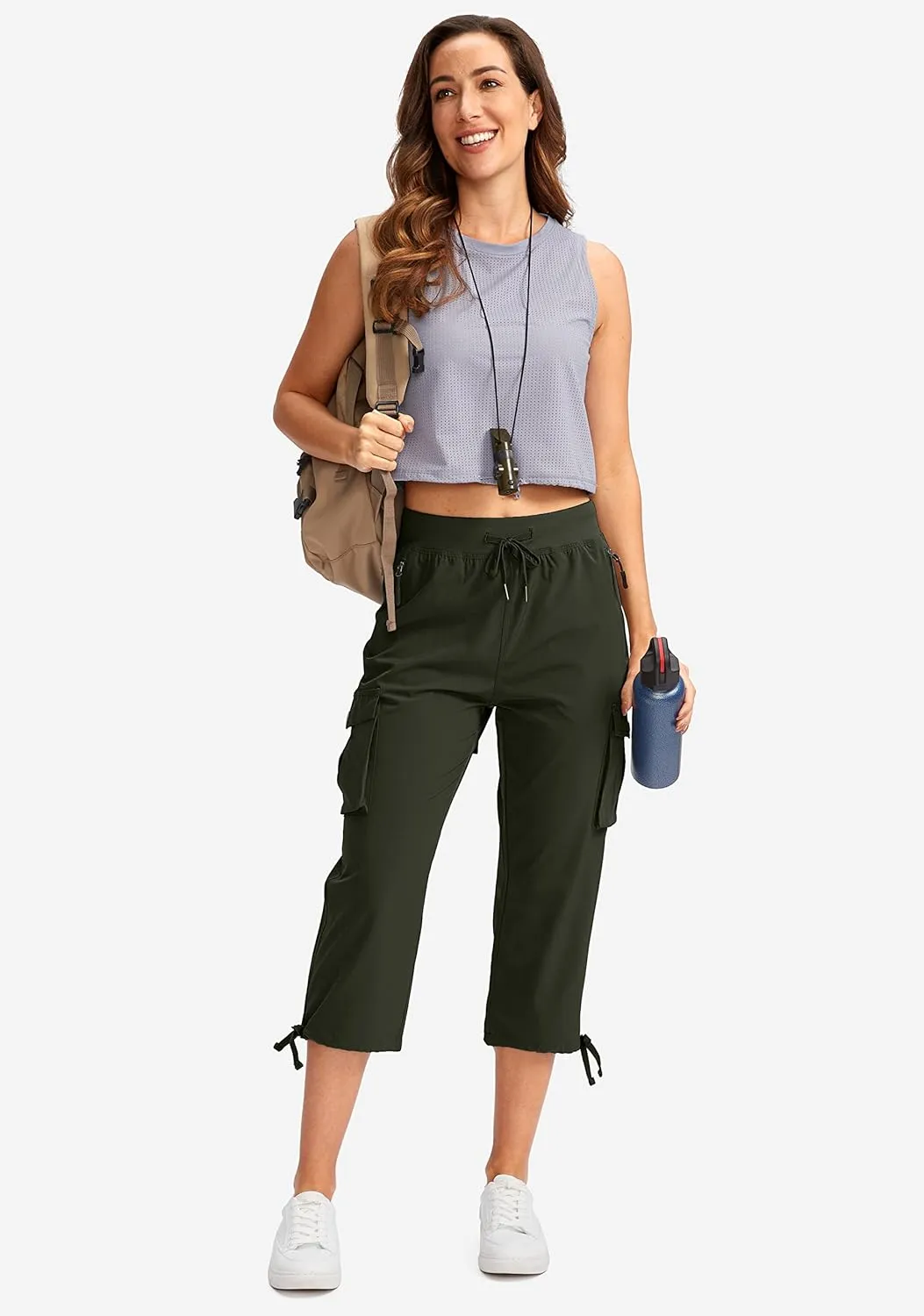 Soothfeel Women's Cargo Capris Pants with 6 Pockets Lightweight Quick Dry Travel Hiking Summer Pants for Women Casual