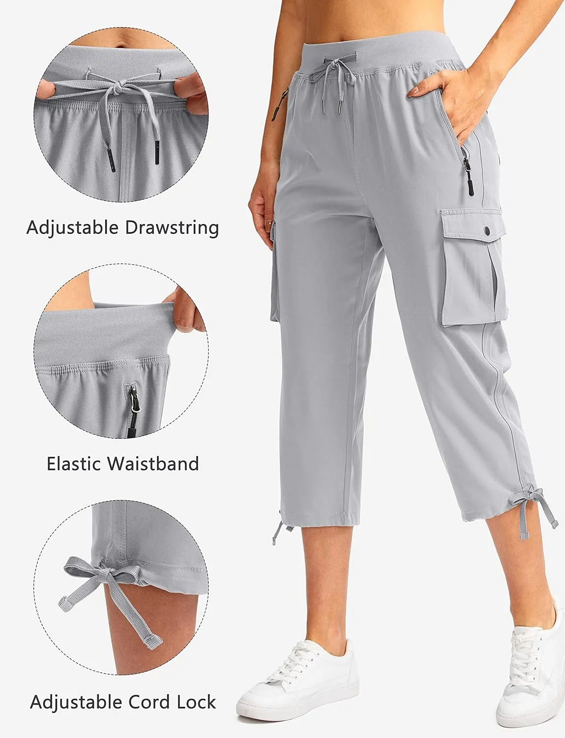 Soothfeel Women's Cargo Capris Pants with 6 Pockets Lightweight Quick Dry Travel Hiking Summer Pants for Women Casual