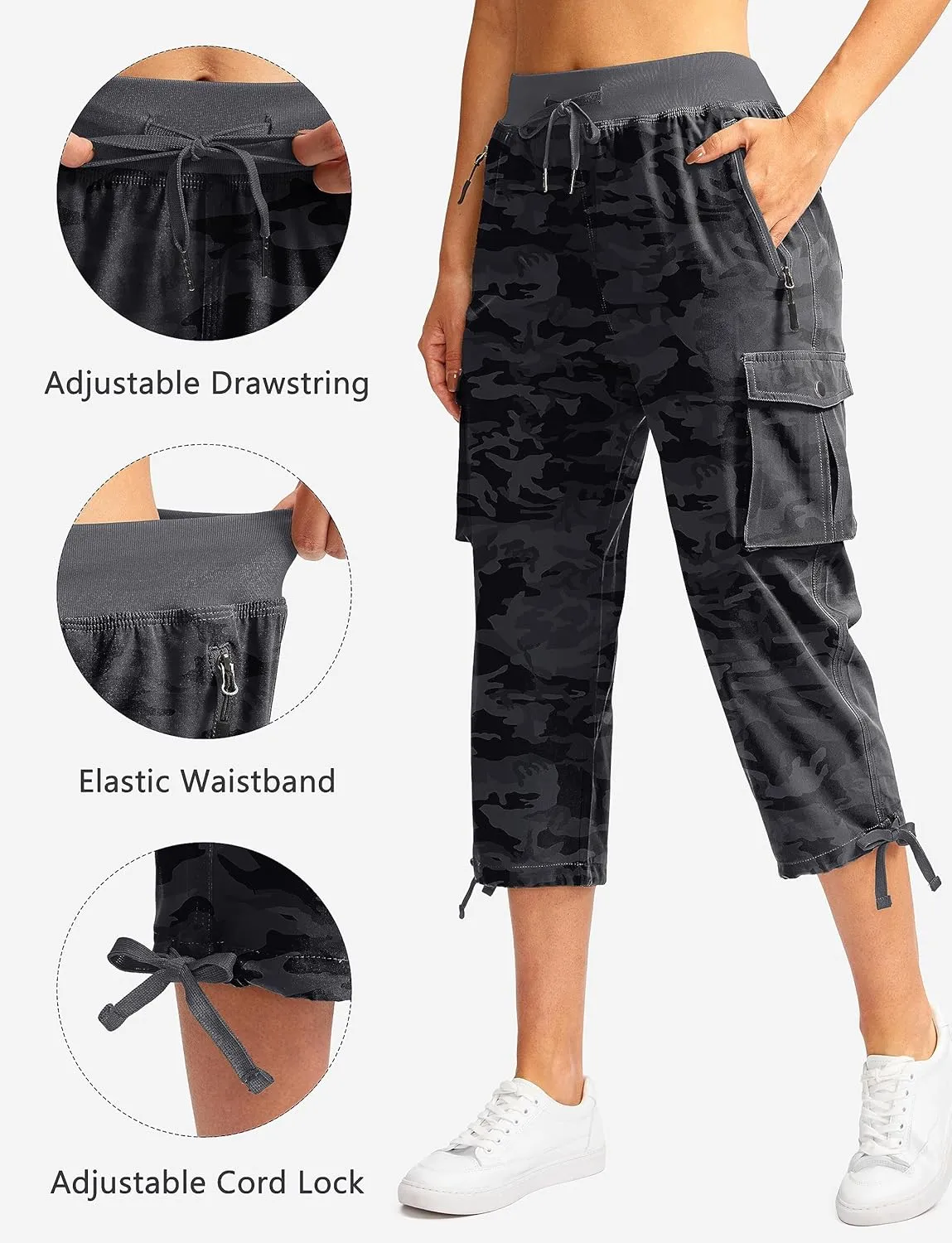 Soothfeel Women's Cargo Capris Pants with 6 Pockets Lightweight Quick Dry Travel Hiking Summer Pants for Women Casual