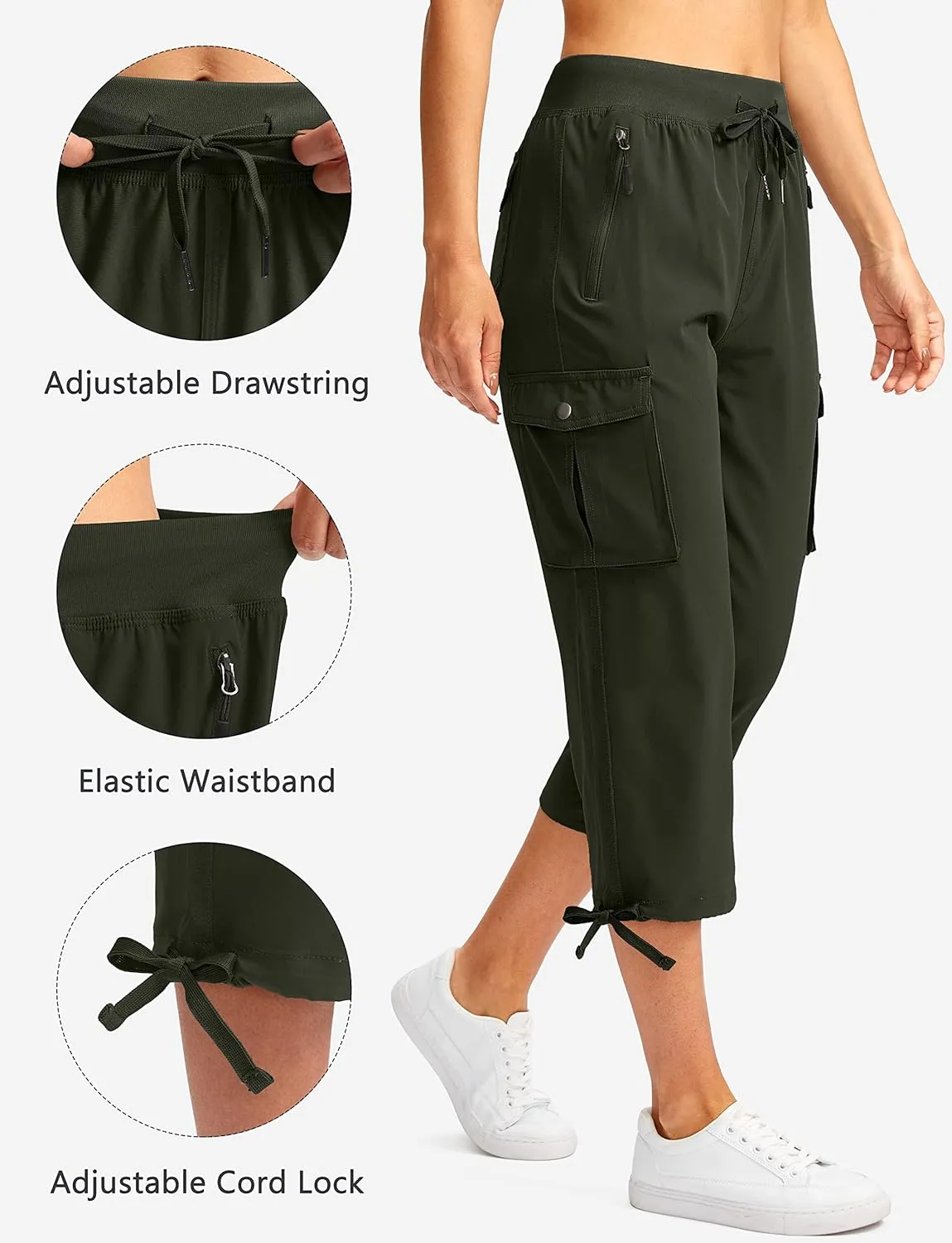 Soothfeel Women's Cargo Capris Pants with 6 Pockets Lightweight Quick Dry Travel Hiking Summer Pants for Women Casual
