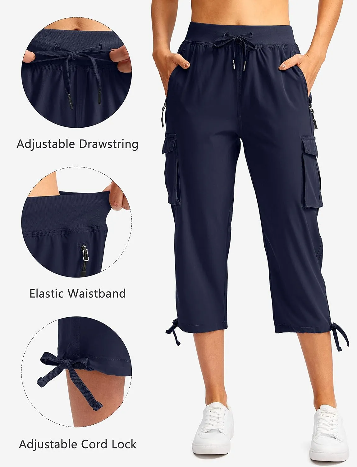 Soothfeel Women's Cargo Capris Pants with 6 Pockets Lightweight Quick Dry Travel Hiking Summer Pants for Women Casual