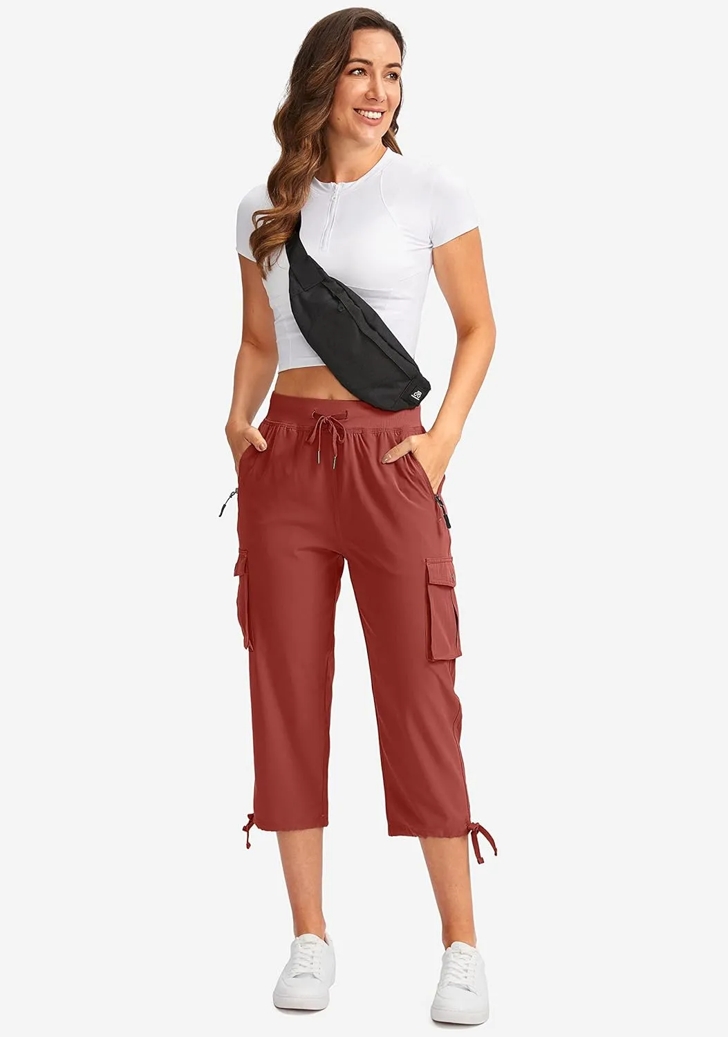 Soothfeel Women's Cargo Capris Pants with 6 Pockets Lightweight Quick Dry Travel Hiking Summer Pants for Women Casual