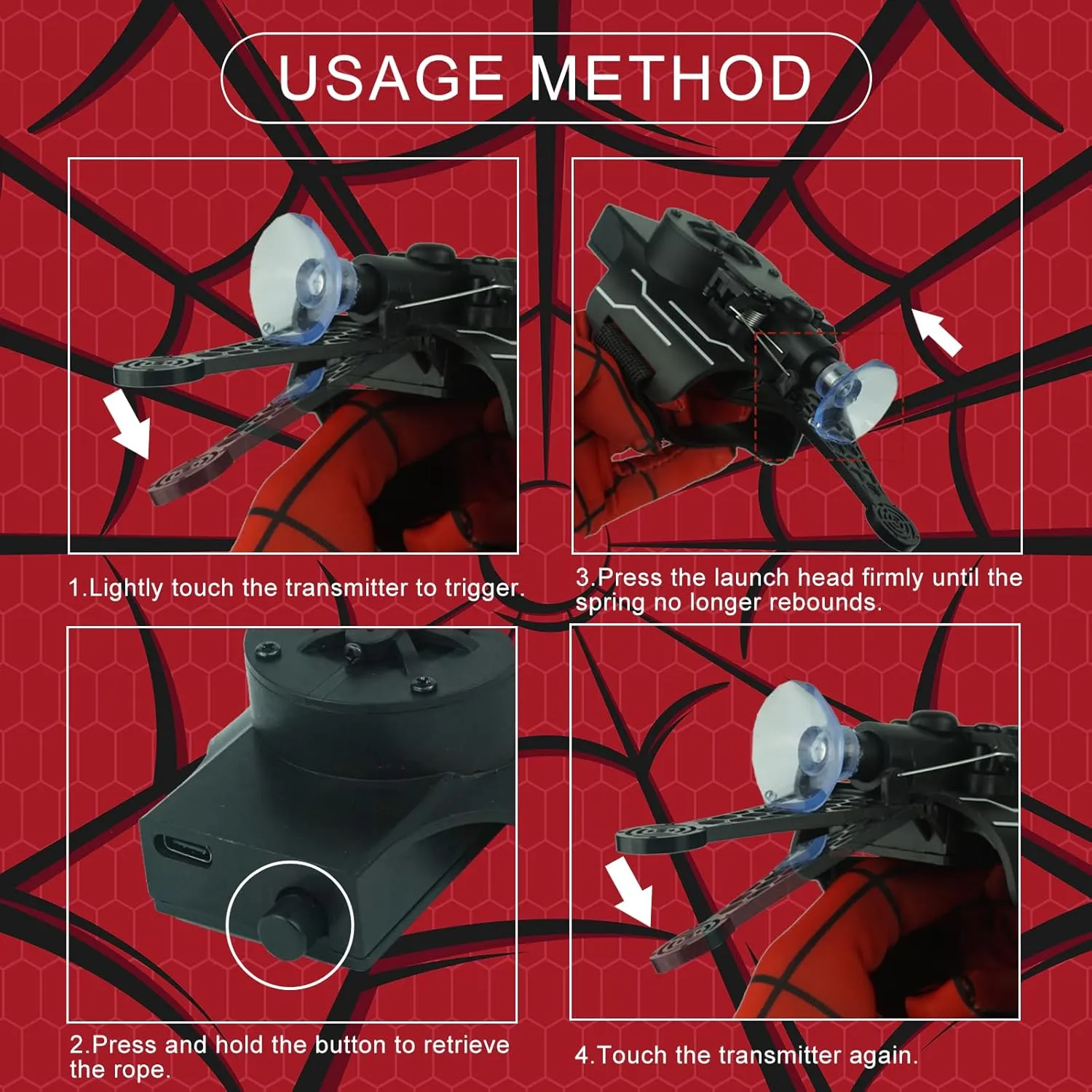 Spider Silk Launcher for Kids,Web Shooters- USB Type c Charging, Launch Distance 8ft - Can Grab Small Objects-Variety of Play Modes (Black)