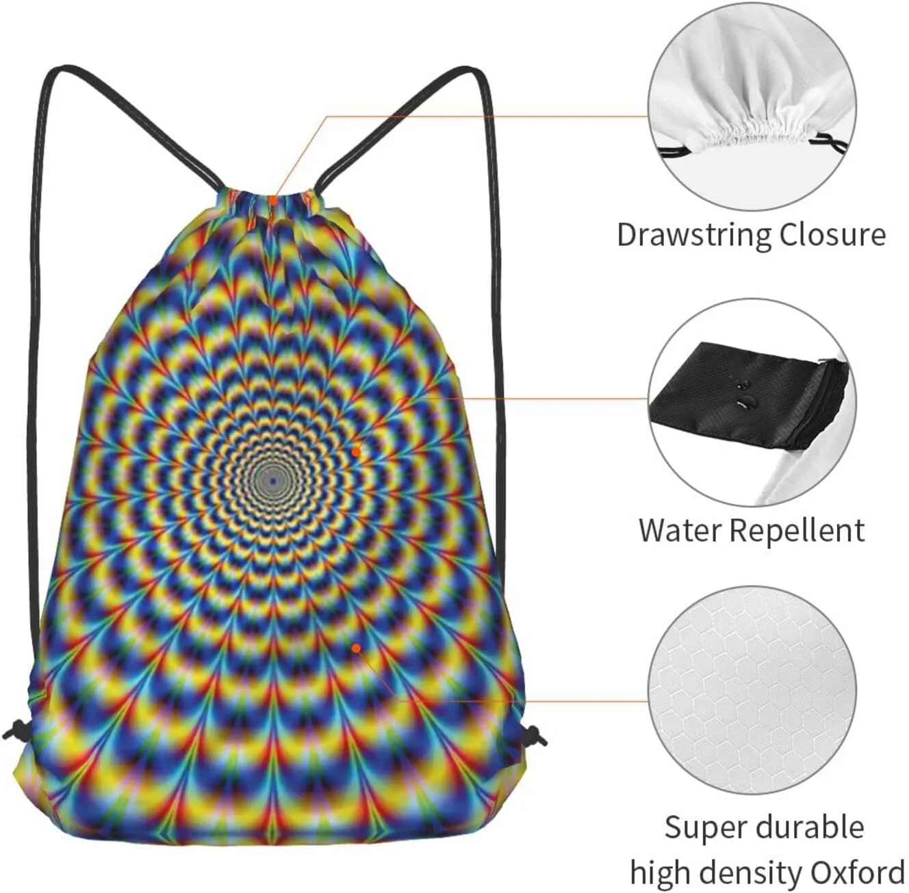 Spiral Optical Illusion Gif Drawstring Cinch Backpack Polyester Sack Pack String Bag For Hiking Camping Adventure
