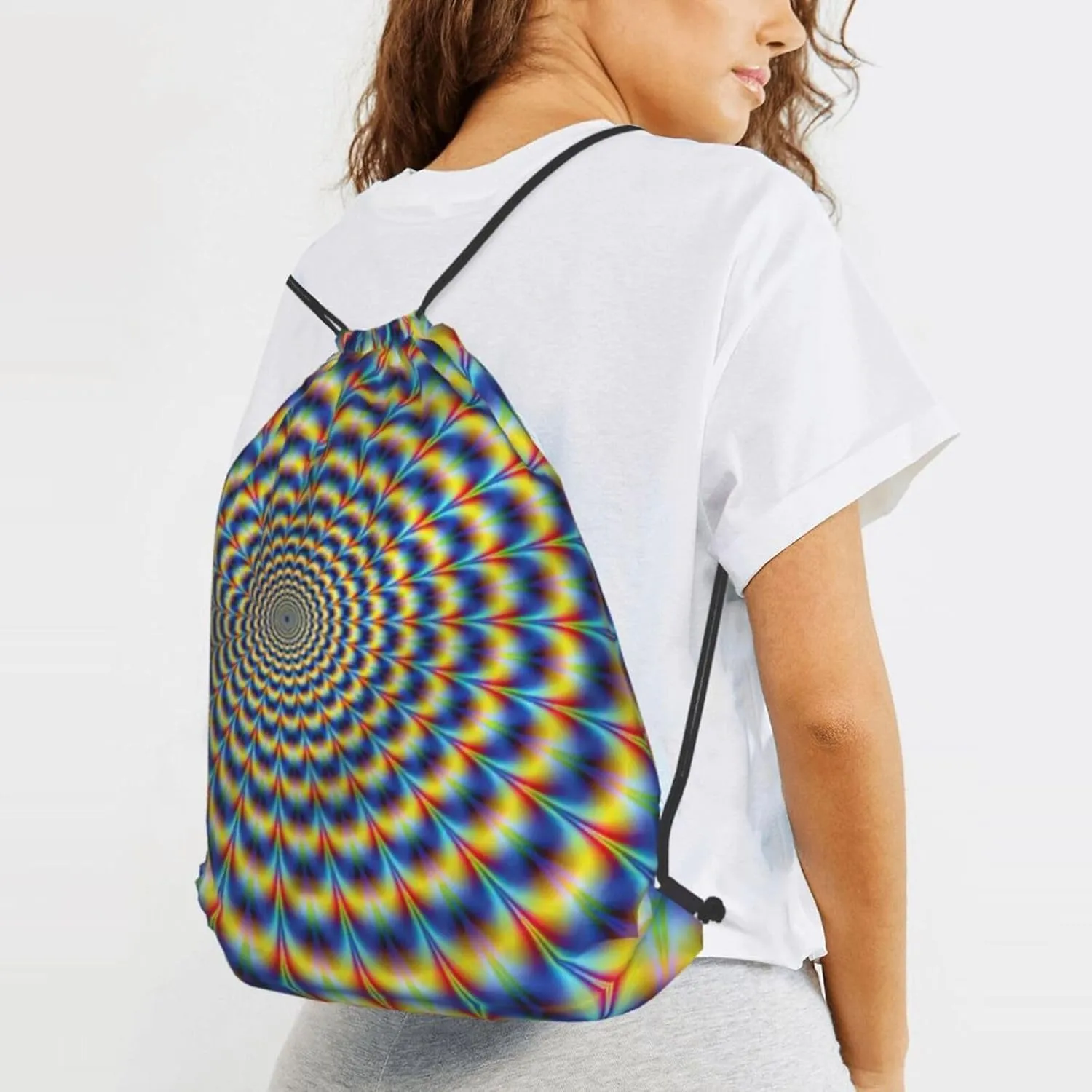Spiral Optical Illusion Gif Drawstring Cinch Backpack Polyester Sack Pack String Bag For Hiking Camping Adventure