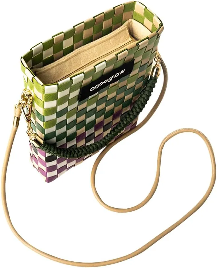 Square Cross-Body Handbag,Vintage Women's Hand-Woven Basket Bag, With Detachable Shoulder Strap and Hand Strap
