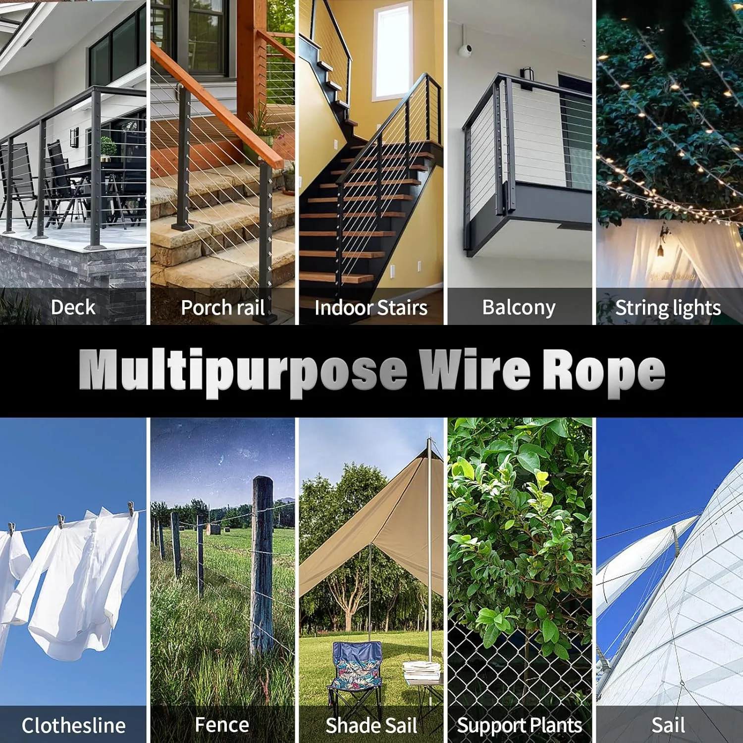Stainless Steel Cable for Railing - 500FT 1/8" T316 Wire Rope Cable for Deck Railings System Kit
