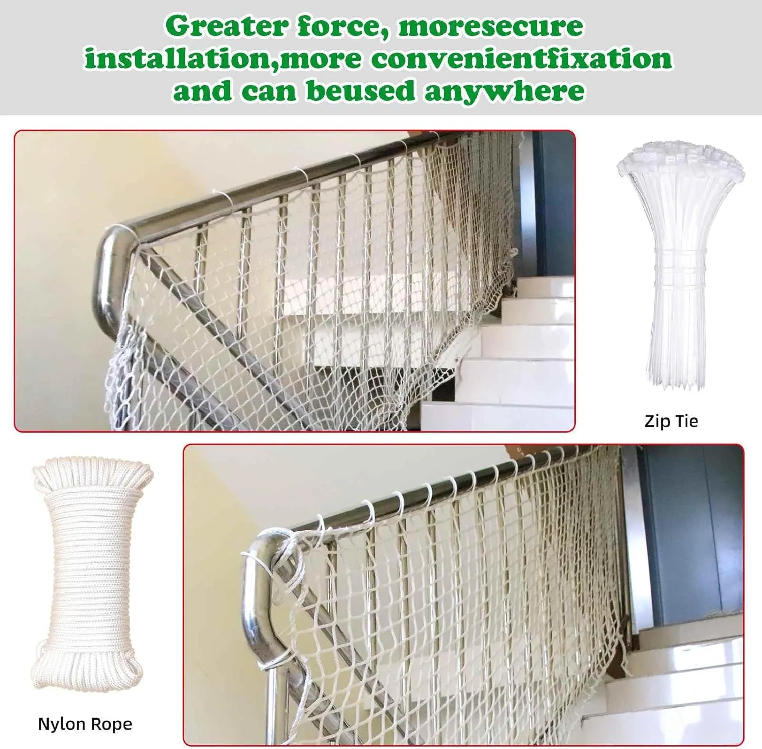 Stair Netting Child Safety Rope Net for Pets，Apartment，Balcony，Trampoline，Playground，Driveway Net for Kids Safety，Sports Netting Baseball Softball Net (White, 4.95FTx9.9FT)