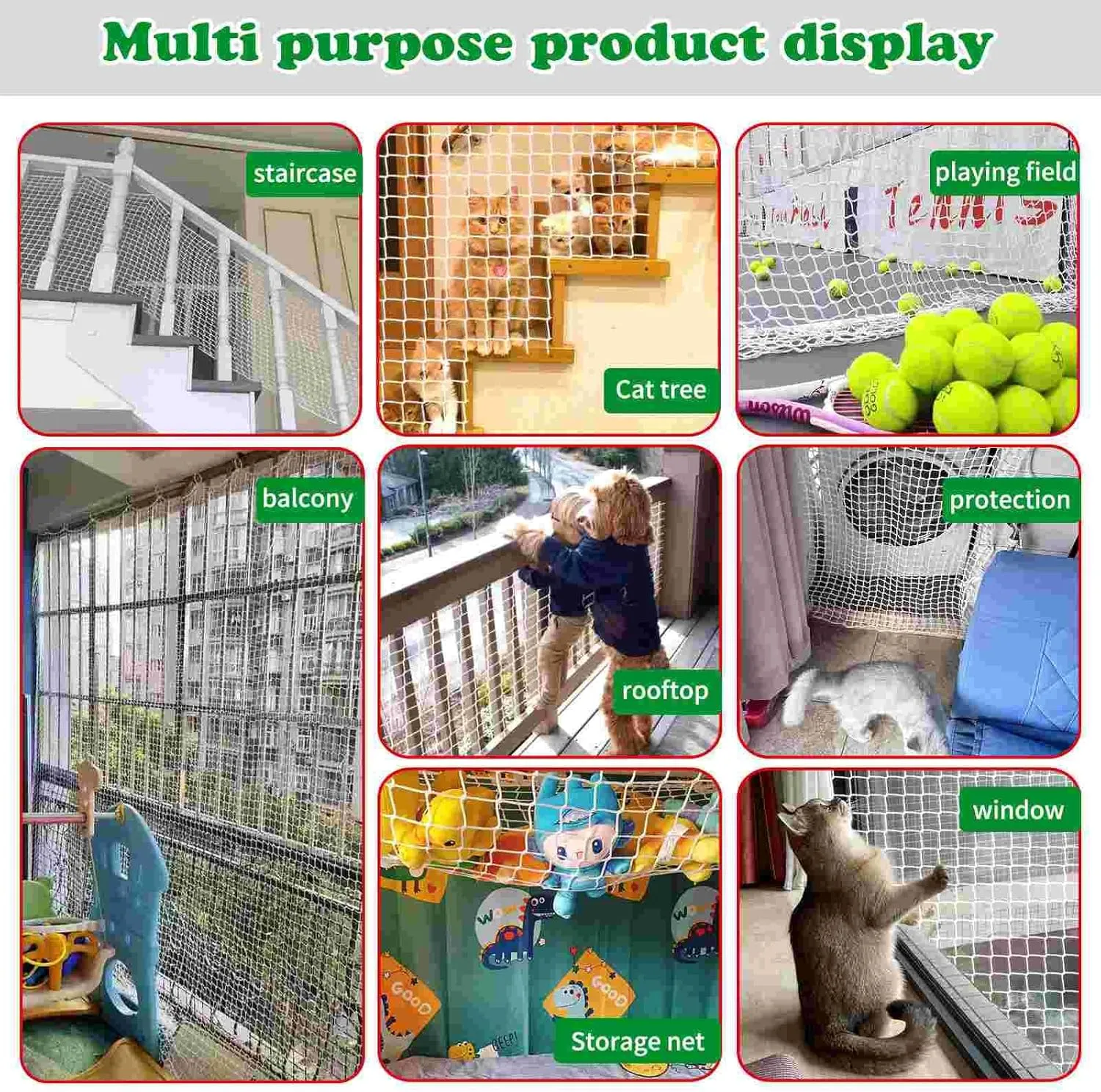 Stair Netting Child Safety Rope Net for Pets，Apartment，Balcony，Trampoline，Playground，Driveway Net for Kids Safety，Sports Netting Baseball Softball Net (White, 4.95FTx9.9FT)