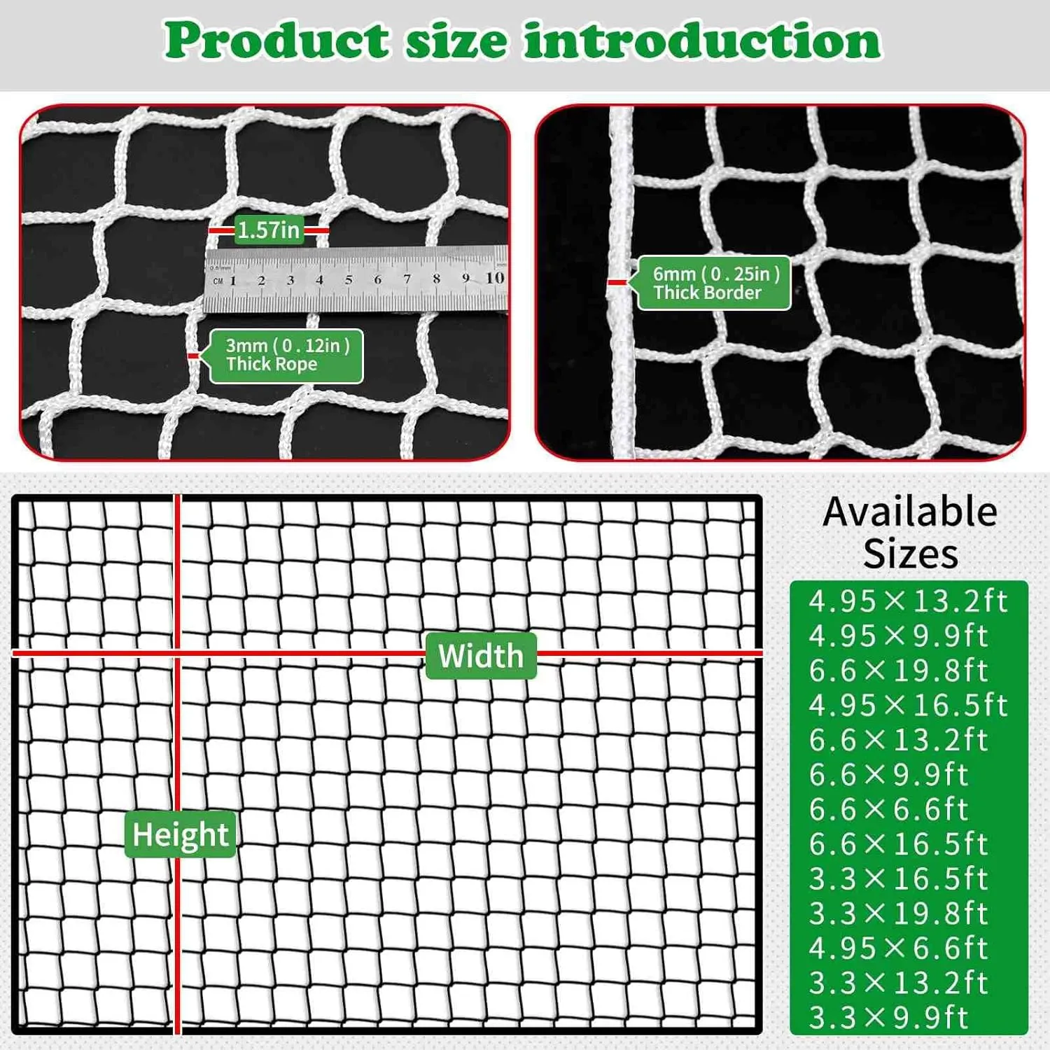 Stair Netting Child Safety Rope Net for Pets，Apartment，Balcony，Trampoline，Playground，Driveway Net for Kids Safety，Sports Netting Baseball Softball Net (White, 4.95FTx9.9FT)