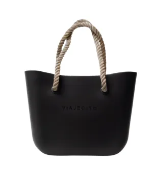 Standard Beach Tote Set - Black with Natural Lining