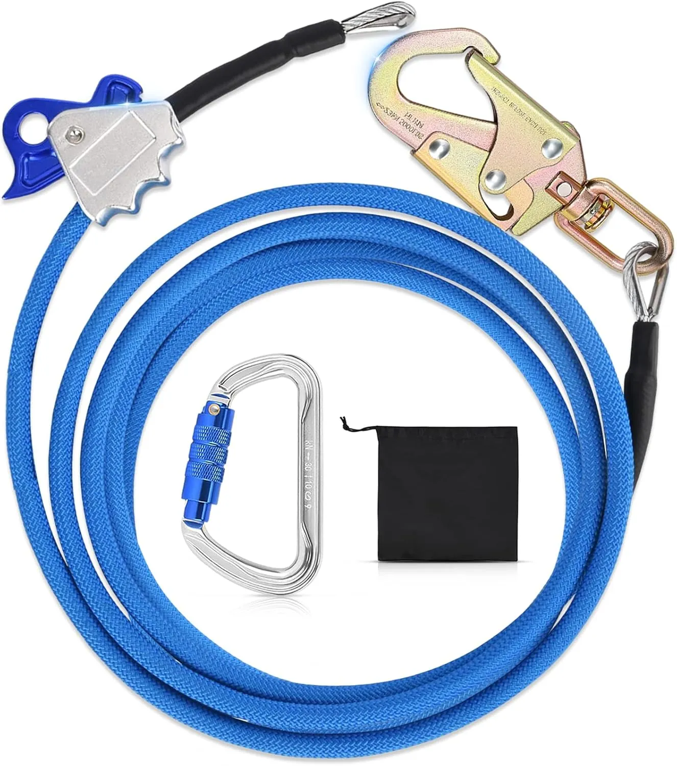 Steel Wire Core Flip Line Kit 1/2" X 12ft Steel Core Flipline with Triple Lock Carabiner Adjuster, Low Stretch, Cut Resistant for Fall Protection, Arborist, Tree Climbers