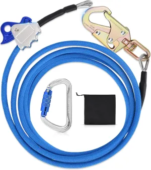 Steel Wire Core Flip Line Kit 1/2" X 12ft Steel Core Flipline with Triple Lock Carabiner Adjuster, Low Stretch, Cut Resistant for Fall Protection, Arborist, Tree Climbers