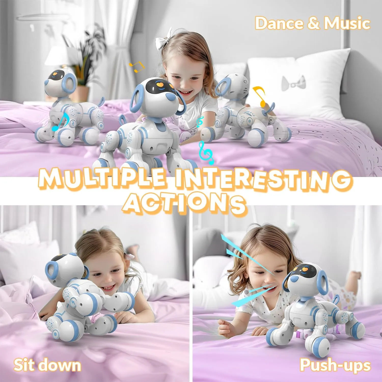 STEMTRON Programmable Remote Control Robot Cat Robot Dog for Kids, Interactive Robotic Dog Robotic Cat, Robo Dog Robo Cat, RC Robot with Touch Sensing, LED Eyes, Dance & Music