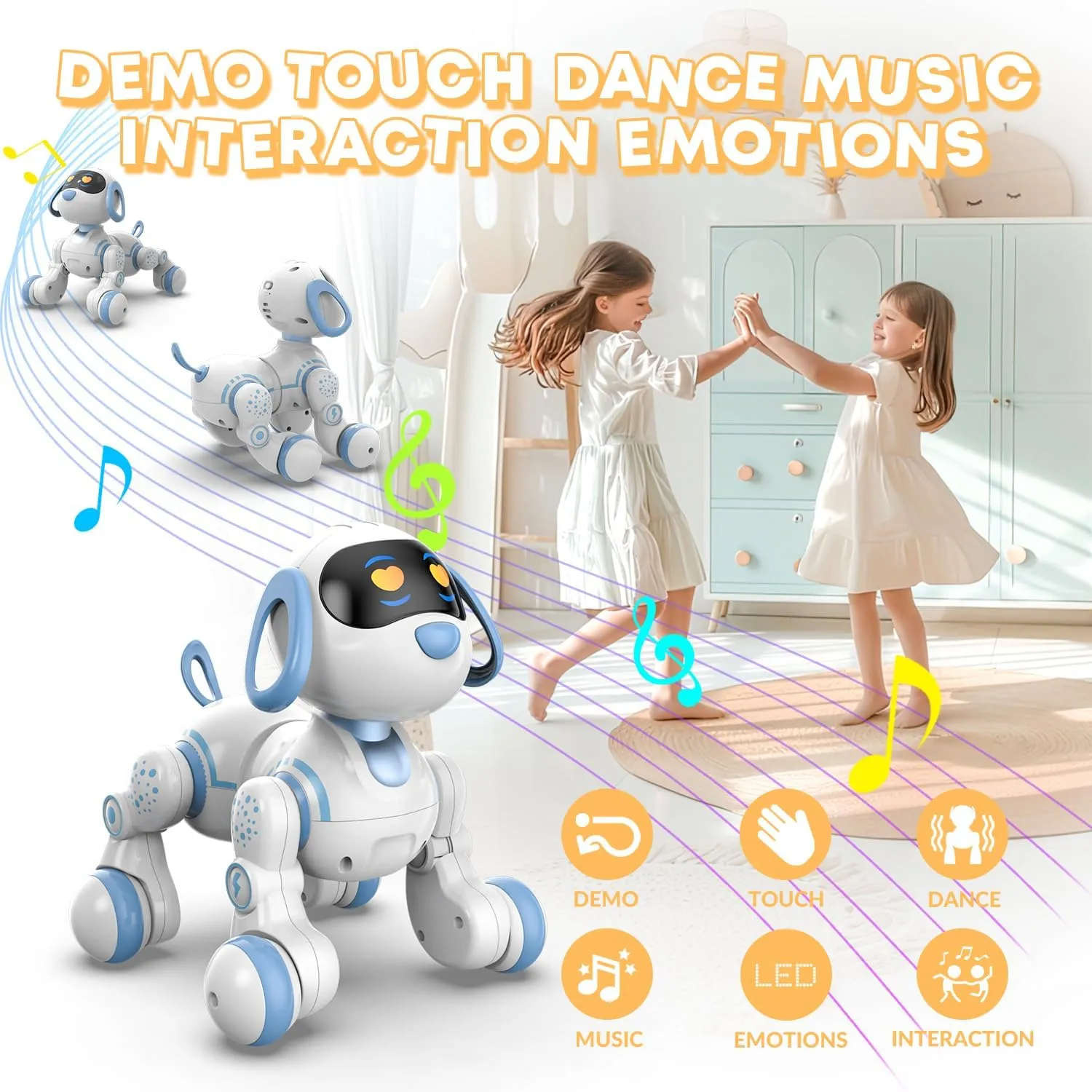 STEMTRON Programmable Remote Control Robot Cat Robot Dog for Kids, Interactive Robotic Dog Robotic Cat, Robo Dog Robo Cat, RC Robot with Touch Sensing, LED Eyes, Dance & Music