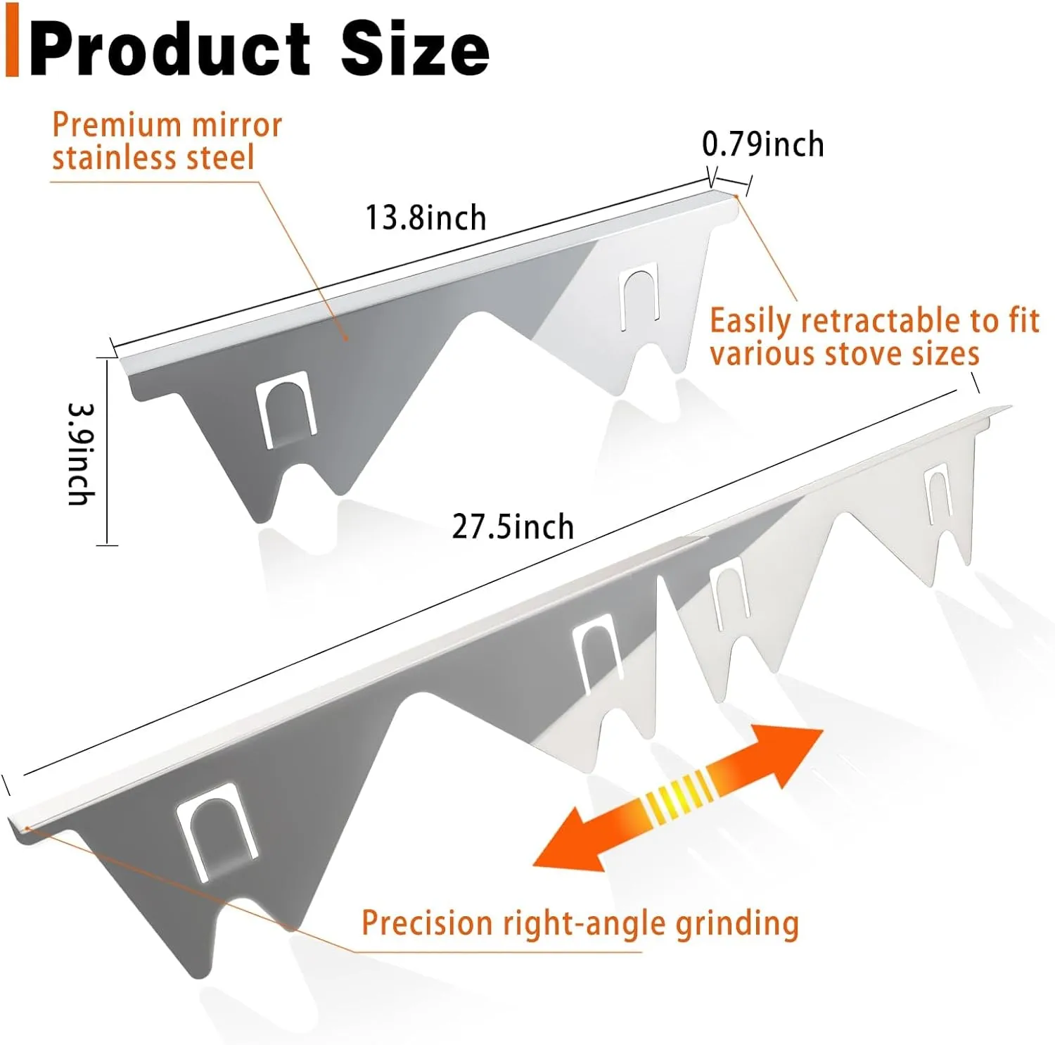 Stove Gap Covers Stainless Steel, 2 Pack Stove Gap Filler Easy Retractable Length 13.8" to 27.5", Width 0.79" ALMCALS Range Trim Kit, Heat Resistant Guard Between Stove Top & Counter