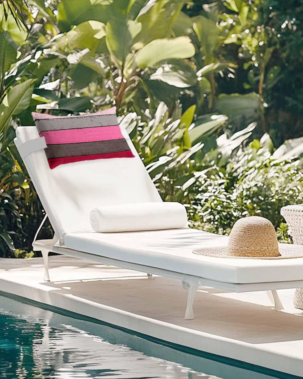 Striped Outdoor Head Resting Pillows with Insert Pink Gradient Country Vintage Wood Grain 1 Pack Waterproof Lumbar Pillows with Adjustable Elastic Strap for Patio Recliner Chaise Beach Chair, 11”x16”