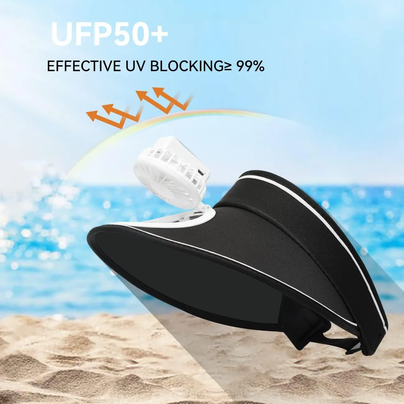 Sun Visor Hats with Fan-Three Temp Settings-Large Area Sun Protection,Visors for Women/Men/Kids,Adjustable Elastic Buckle
