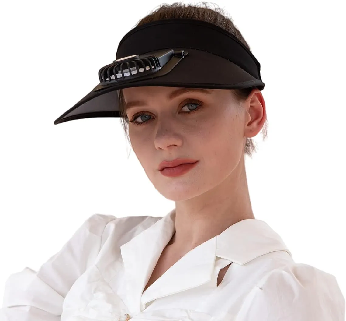 Sun Visor Hats with Fan-Three Temp Settings-Large Area Sun Protection,Visors for Women/Men/Kids,Adjustable Elastic Buckle