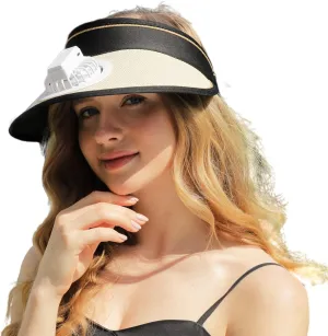 Sun Visor Hats with Fan-Three Temp Settings-Large Area Sun Protection,Visors for Women/Men/Kids,Adjustable Elastic Buckle