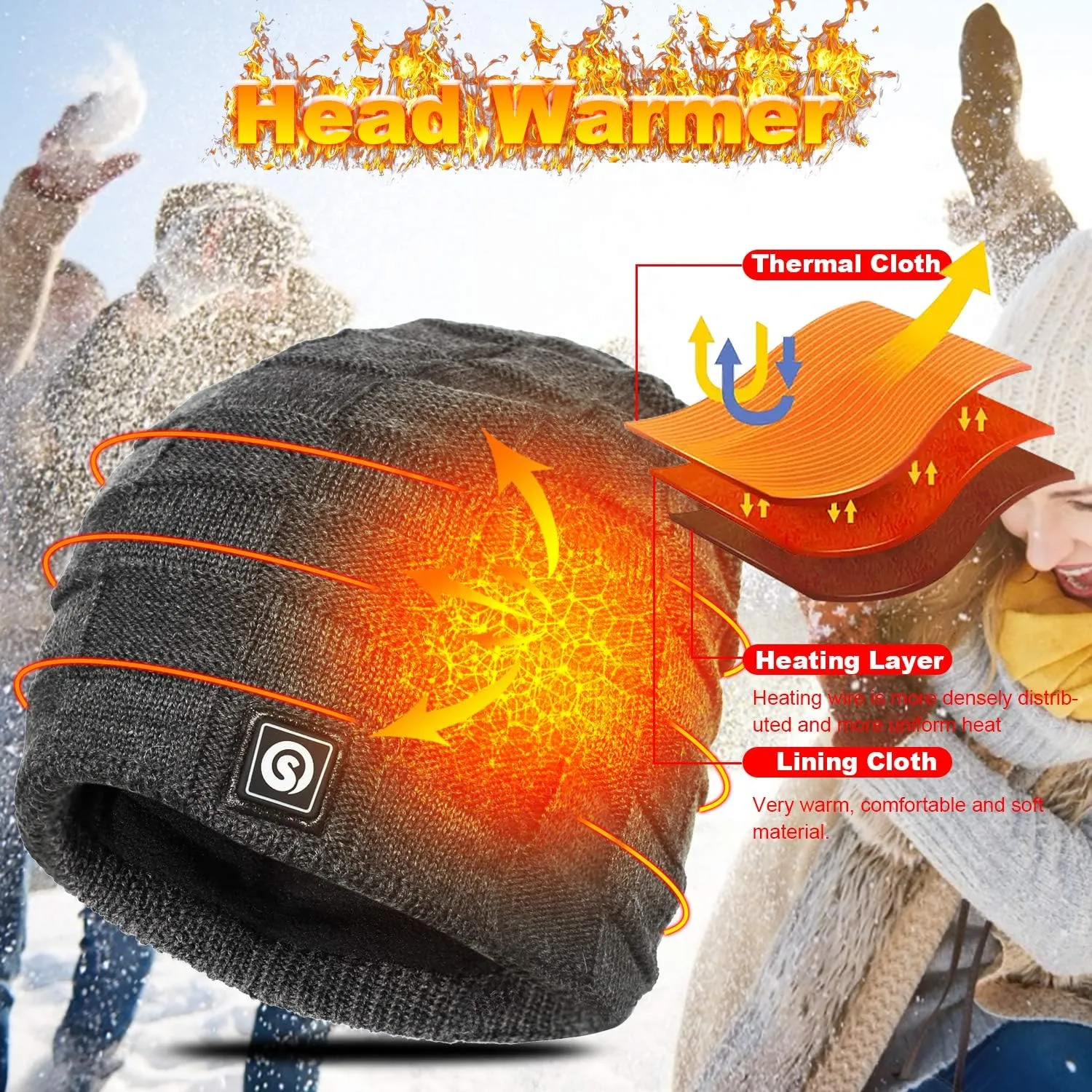 Sun Will Battery Heated Beanie Hat,Electric Rechargeable Warm Winter Heated Fleece Cap