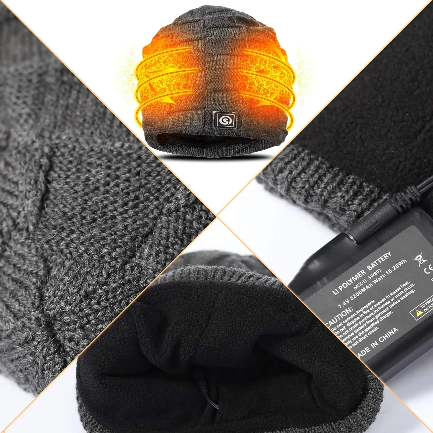 Sun Will Battery Heated Beanie Hat,Electric Rechargeable Warm Winter Heated Fleece Cap