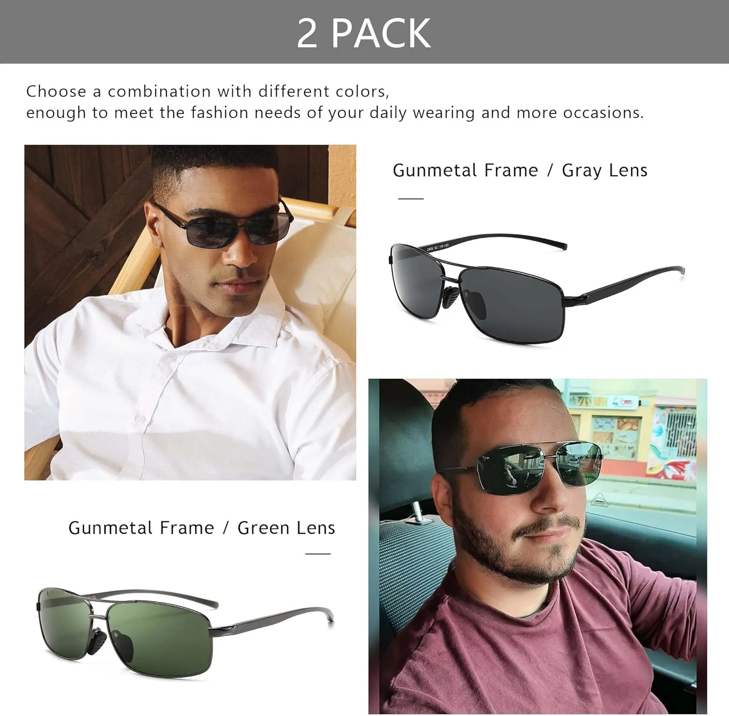 SUNGAIT Ultra Lightweight Rectangular Polarized Sunglasses UV400 Protection