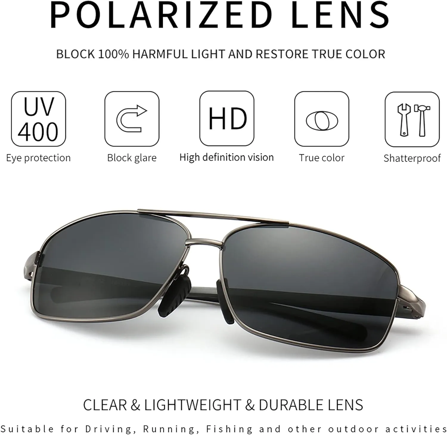 SUNGAIT Ultra Lightweight Rectangular Polarized Sunglasses UV400 Protection