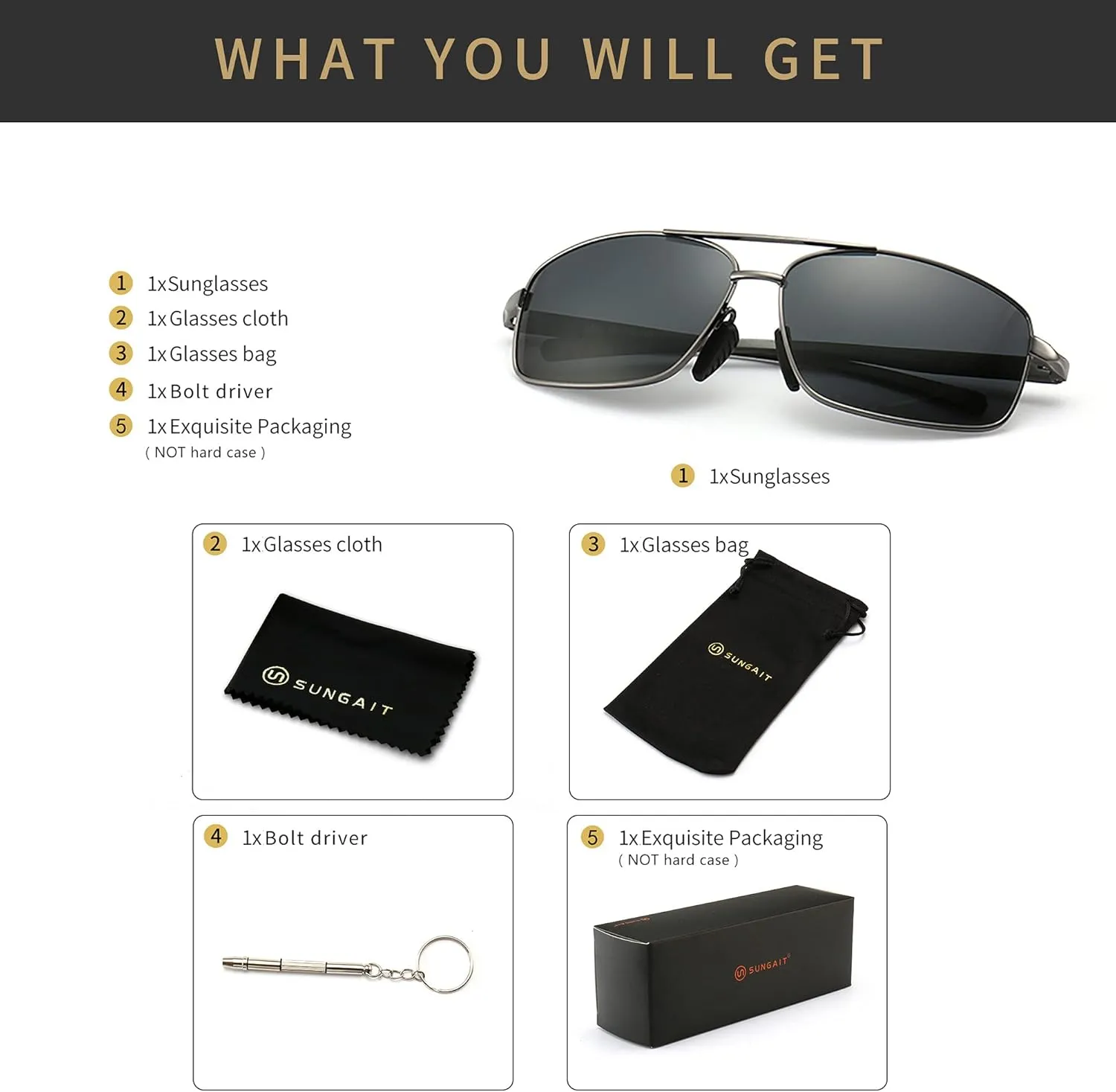 SUNGAIT Ultra Lightweight Rectangular Polarized Sunglasses UV400 Protection