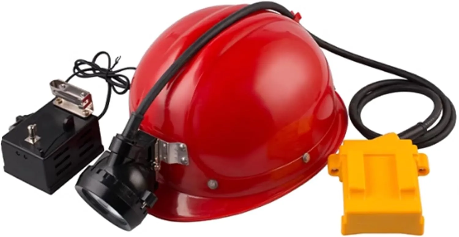 Super Bright LED Mining Head Lamp,5 W Rechargeable Safety Explosion-Proof Miner Cap Lamp for Coal Mines, Mountain Climbing (with Red Helmet)