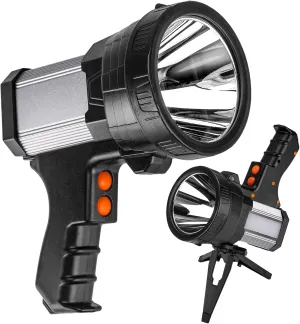 Super Bright Rechargeable Spotlight,Handheld Rechargeable LED Flashlight Ultra-Long Standby Lightweight Tactical Searchlight with USB Output Aluminium Alloy Golden Camping Light (White Light)