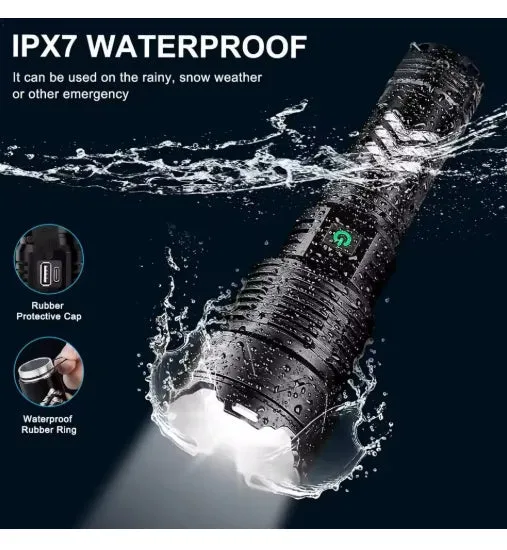 Super XHP160.8 LED Zoom 16 Core 100000 Lumens High Power Torch with 26650 Rechargeable Battery with Mobile Power Function Alloy 5 Lighting Modes