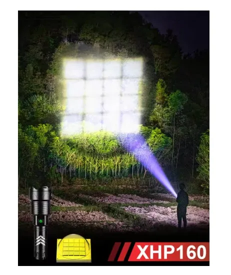 Super XHP160.8 LED Zoom 16 Core 100000 Lumens High Power Torch with 26650 Rechargeable Battery with Mobile Power Function Alloy 5 Lighting Modes